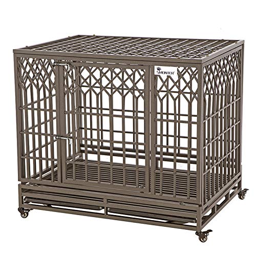 SMONTER Heavy Duty Dog Crate Strong Metal Pet Kennel Playpen with Two Prevent Escape...