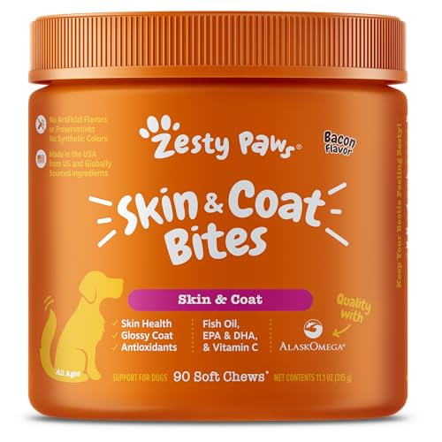 Zesty Paws Skin & Coat Bites for Dogs – Fish Oil Soft Chews with Omega-3 Fatty...