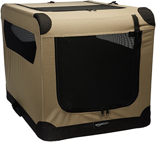 Amazon Basics 3-Door Collapsible Soft-Sided Folding Soft Dog Travel Crate Kennel,...