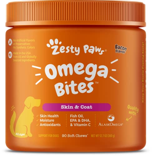 Zesty Paws Omega 3 Alaskan Fish Oil Chew Treats for Dogs - with AlaskOmega for EPA &...