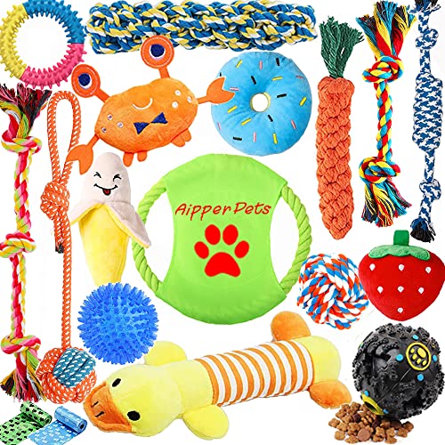 Aipper Dog Puppy Toys 18 Pack, Puppy Chew Toys for Fun and Teeth Cleaning, Dog Squeak...